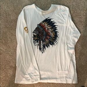 Zero Foxtrot White Long Sleeve Shirt with Skull/Feather Design
